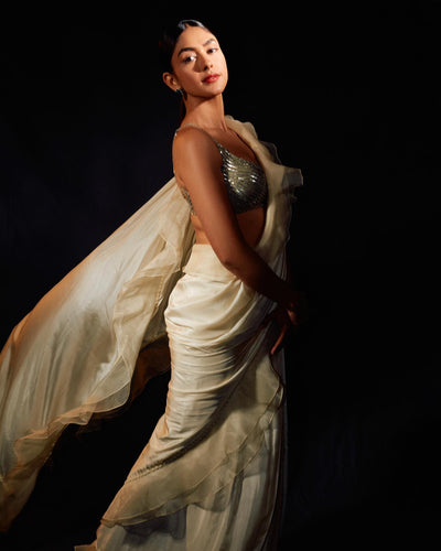 Mrunal Thakur in Sublime Silver saree set