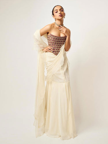 AHSAAS CHANNA IN IVORY CORSET SET