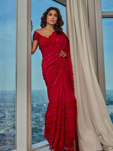SHRIYA SARAN IN RED SAREE SET