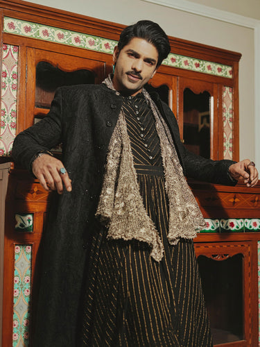 TAHASHAH IN BLACK SHERWANI SET
