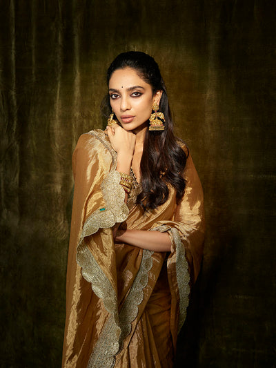 Sobhita Dulipala in Golden Glow saree set