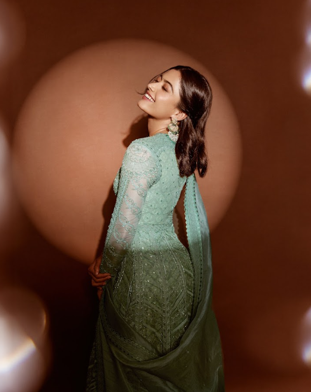 rashmika mandanna brown dress Rashmika Mandanna in Adhira anarkali – JadeByMK