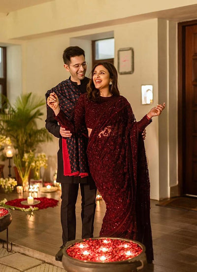 Parineeti chopra in Marsala Majesty saree set