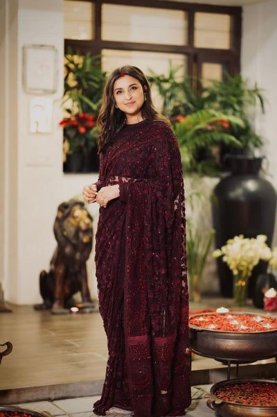 Parineeti chopra in Marsala Majesty saree set